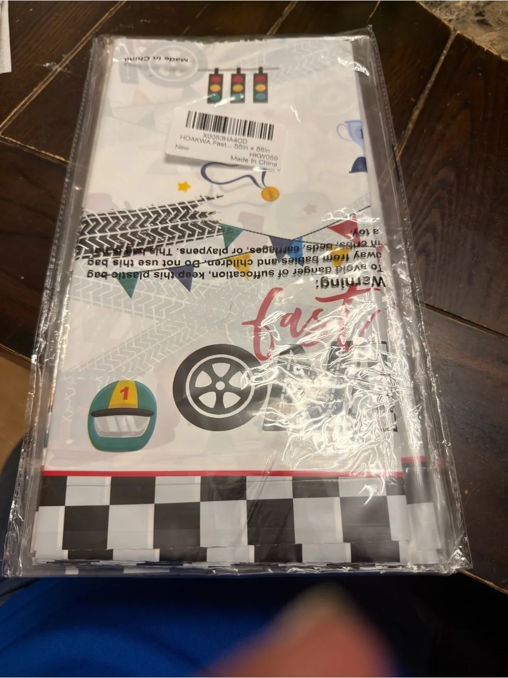 55” by 86” Race Car Party Tablecover - Red and Black